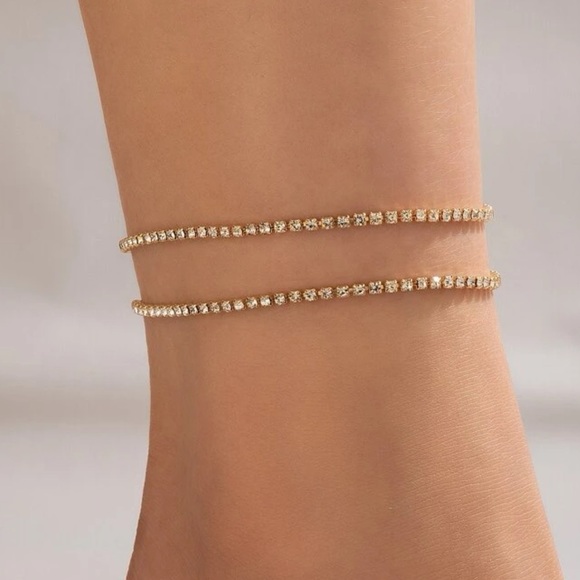 Jewelry - 2 pcs Rhinestone Anklet Golden Chain